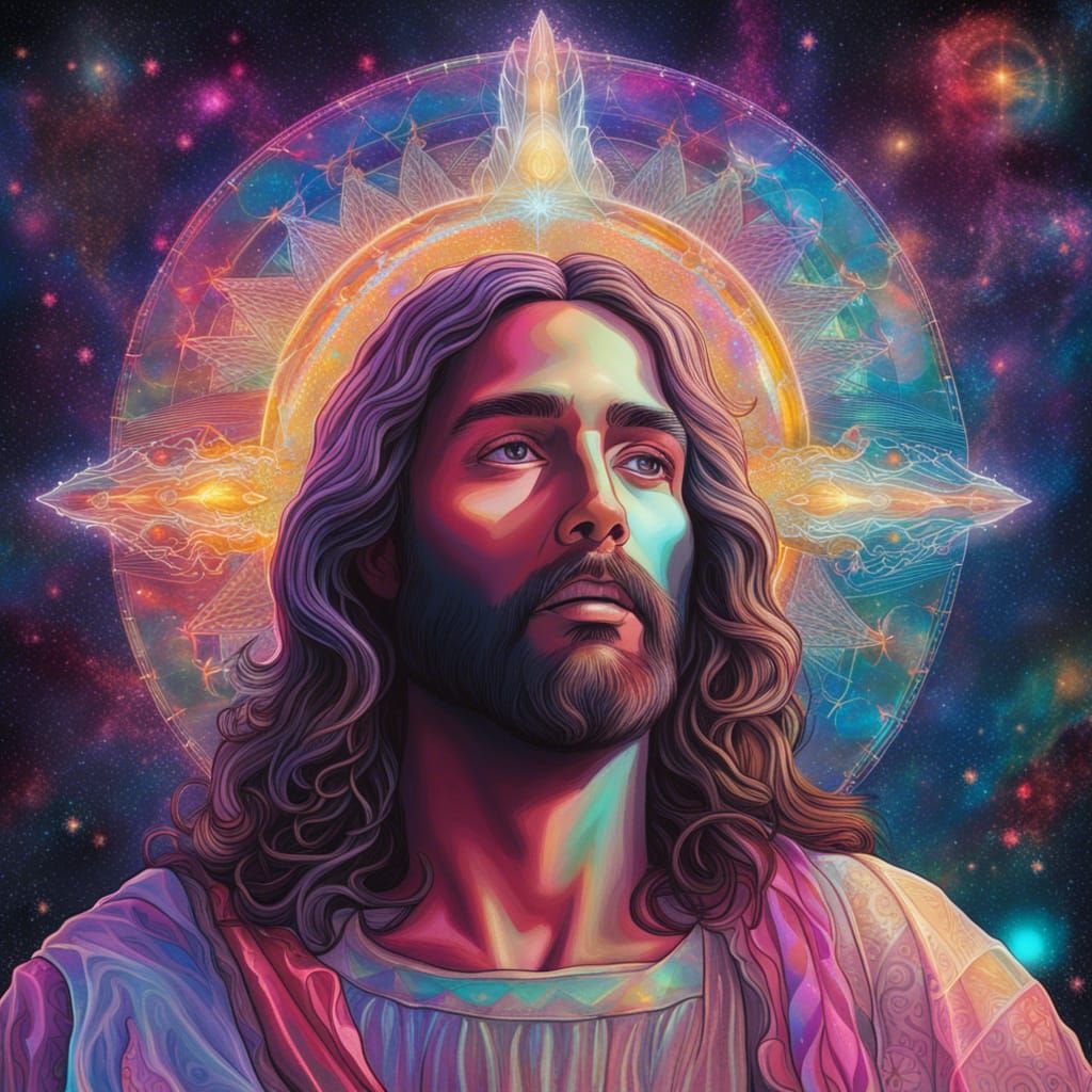Holographic Cosmic Jesus Illustration in Astral Form