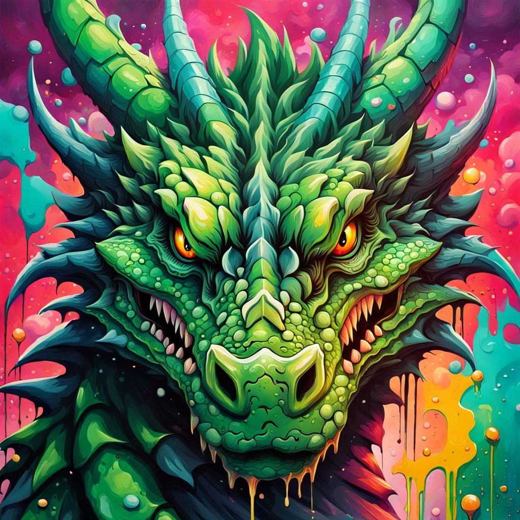 Majestic Dragon Portrait in Psychedelic Graffiti Art