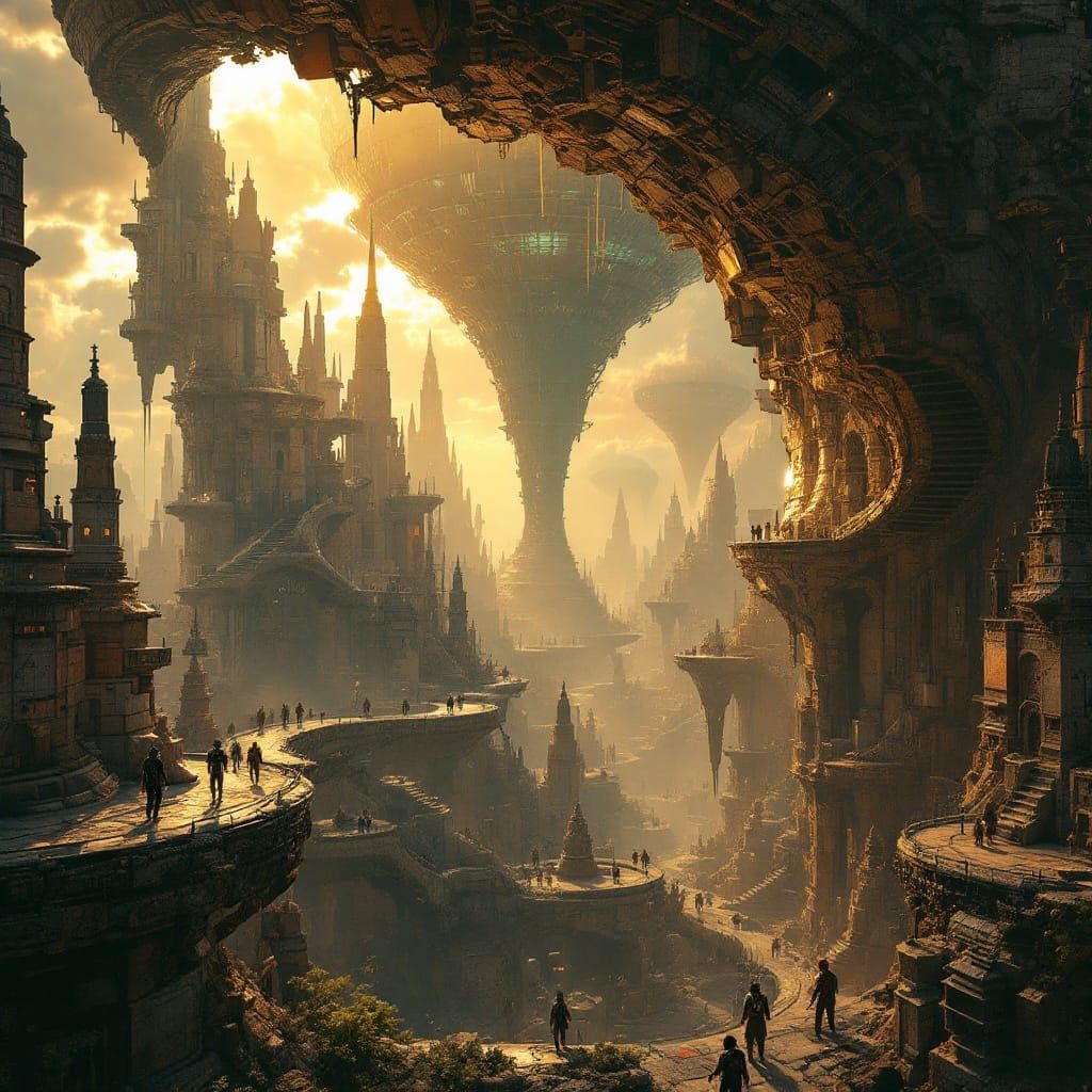 Hyperbolic Metropolis: A Surreal, Gravity-Defying Cityscape