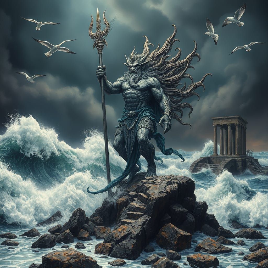 Majestic Sea God Amidst Stormy Aftermath