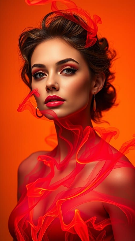 Red Smoke Portrait of Lady in Chiaroscuro Style