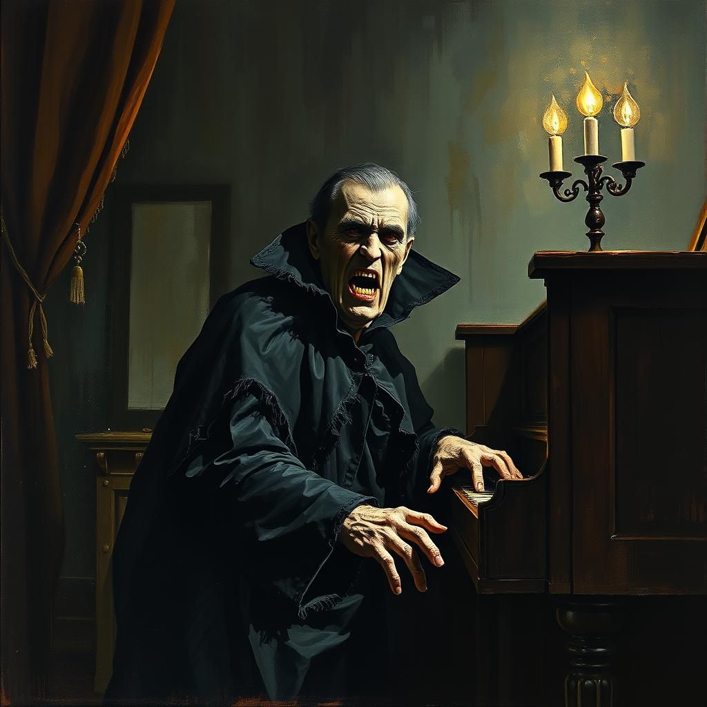 Grotesque Phantom at Opera Organ in Noir Style