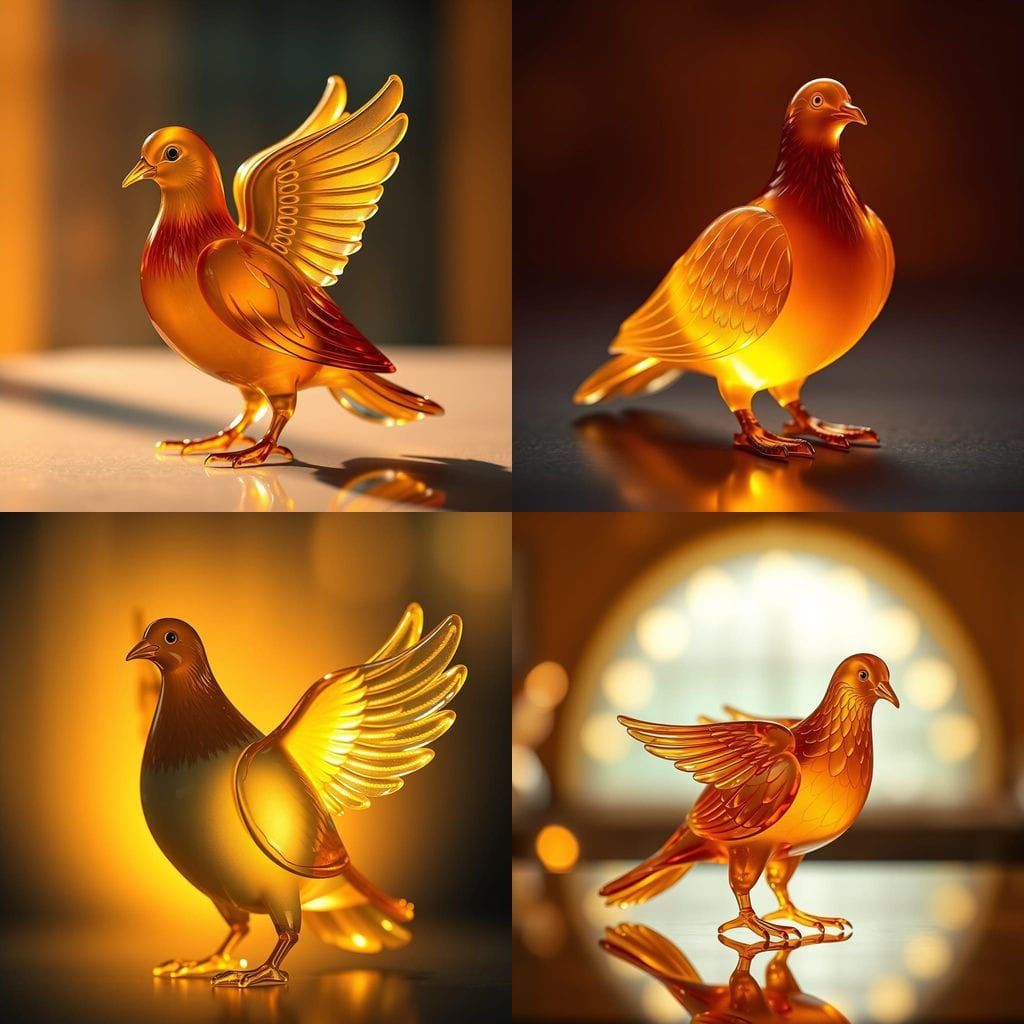 Caramel Glass Pigeon Figurine in Macro Cinematic Video