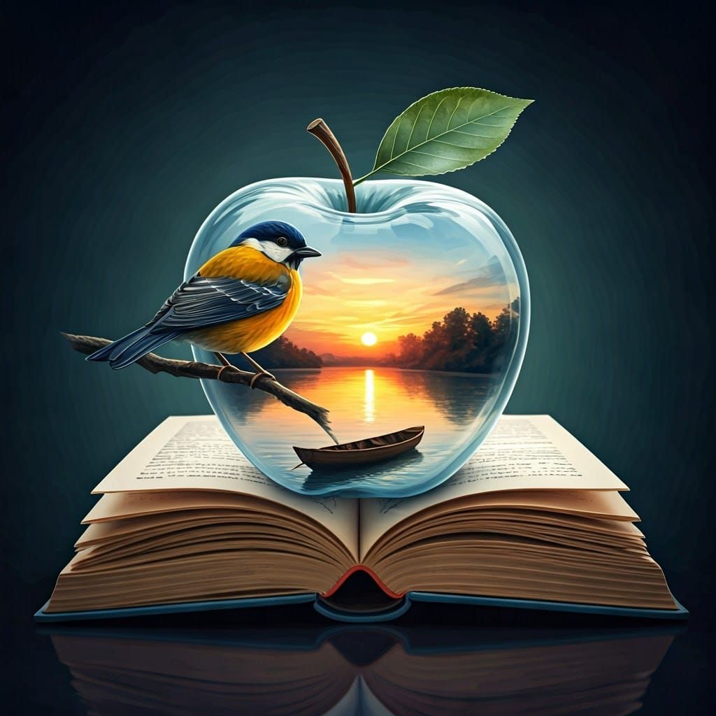 Surreal Bird and Boat Scene in Watercolor