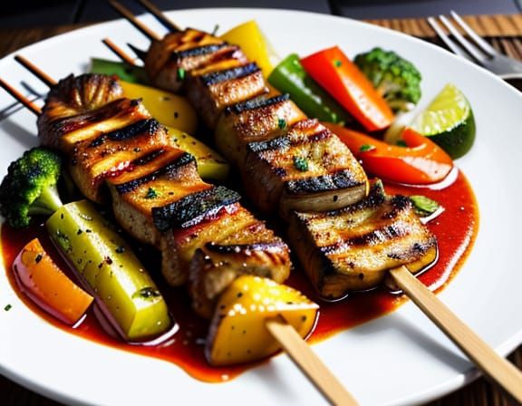 Vibrant Shish Kebab Food Illustration in Warm Lighting