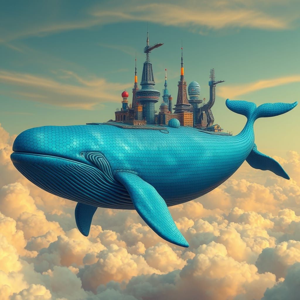 Colossal Whale Carries Futuristic City in the Sky