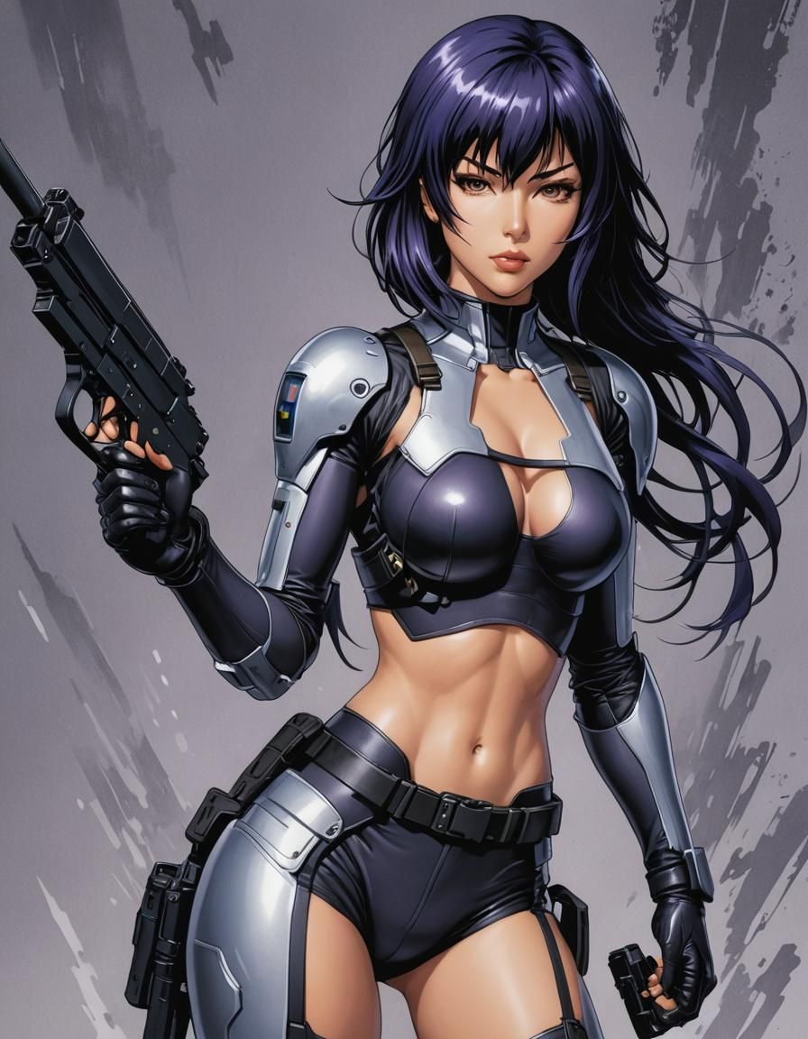 Motoko Kusanagi Digital Portrait in Comic Book Style