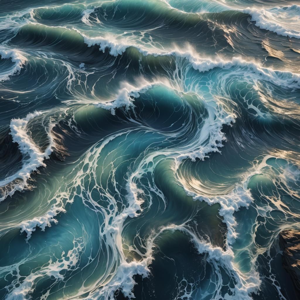 Swirling Blue Ocean Tide: Fantastical Digital Art