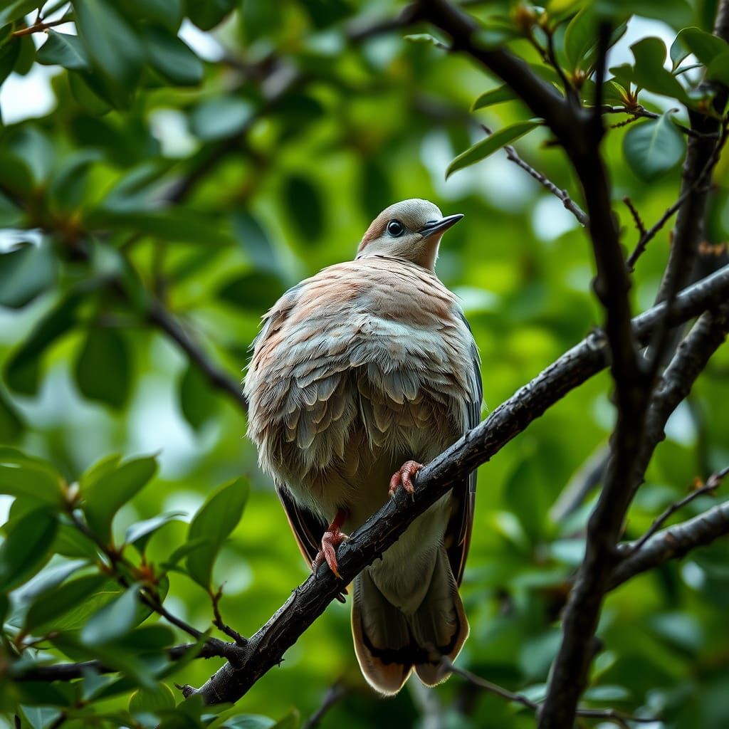 Morning Dove in Lush Foliage, HDR Wildlife Art
