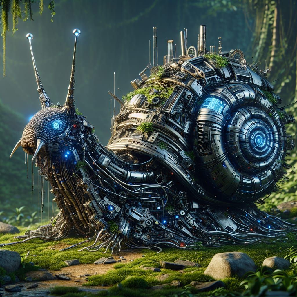 Mechanized Snail Inspired by Dystopian Future Art