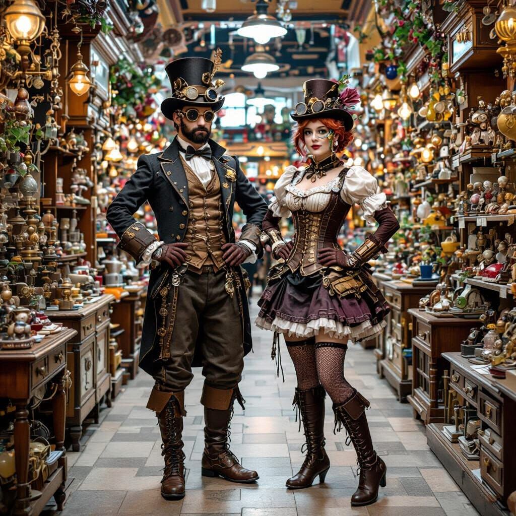 Steampunk Duo in a Vintage Toy Shop