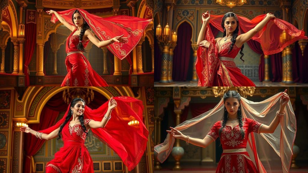 Graceful Arab Woman's Veil Dance in Palace Setting