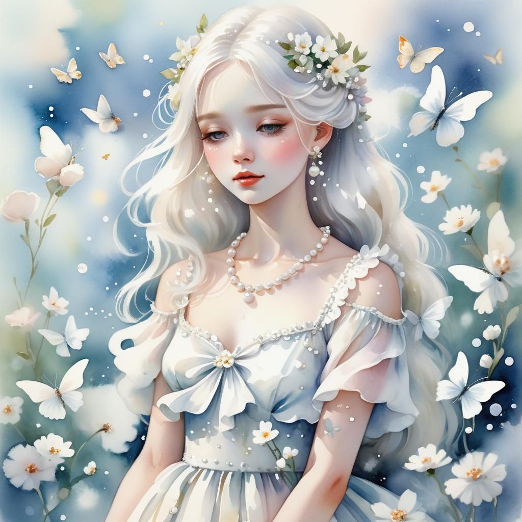 Ethereal Girl with Butterflies: Watercolour Illustration