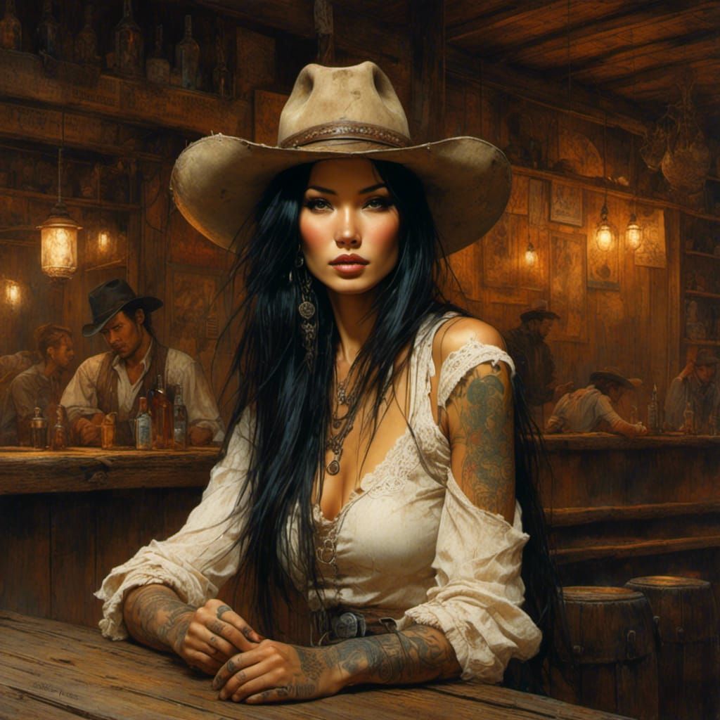 Eurasian Cowgirl at Old West Saloon