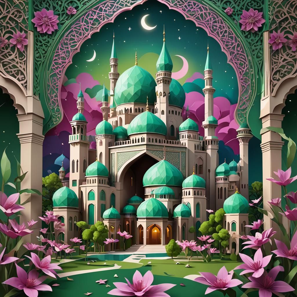 Eid Al-Fitri Masjid Card in 3D Anime Style