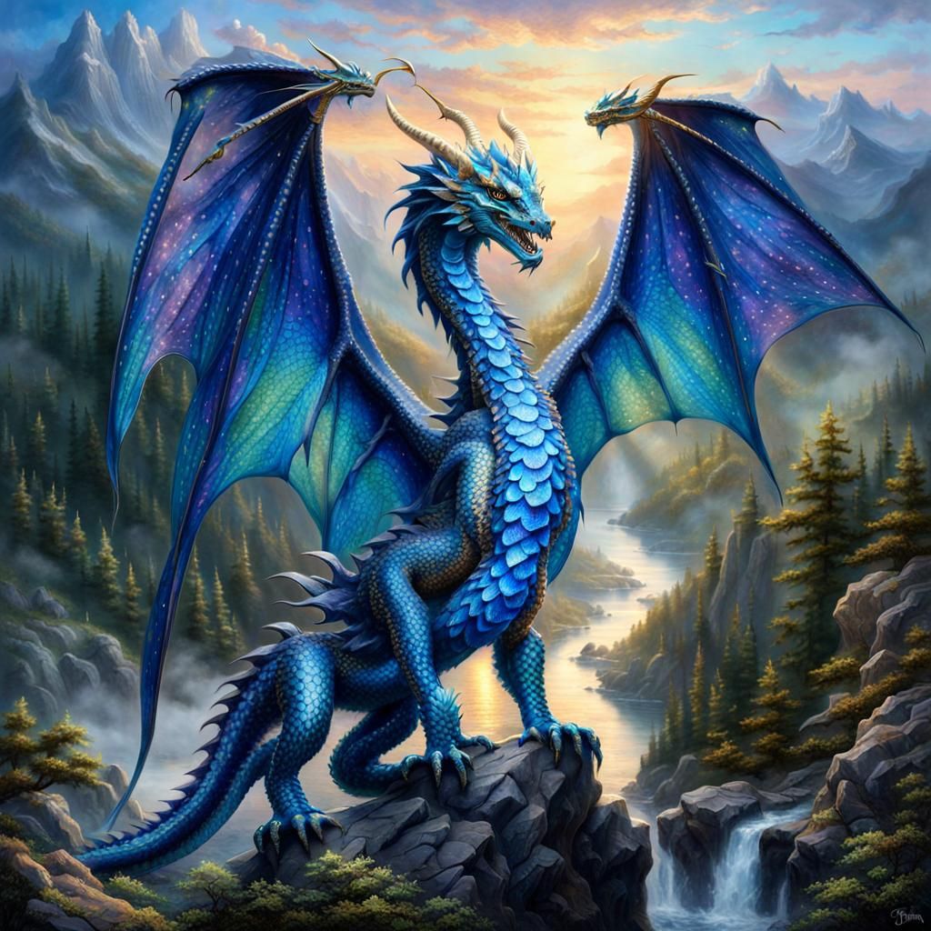 Majestic Dragon on Rocky Outcrop in Ethereal Fantasy