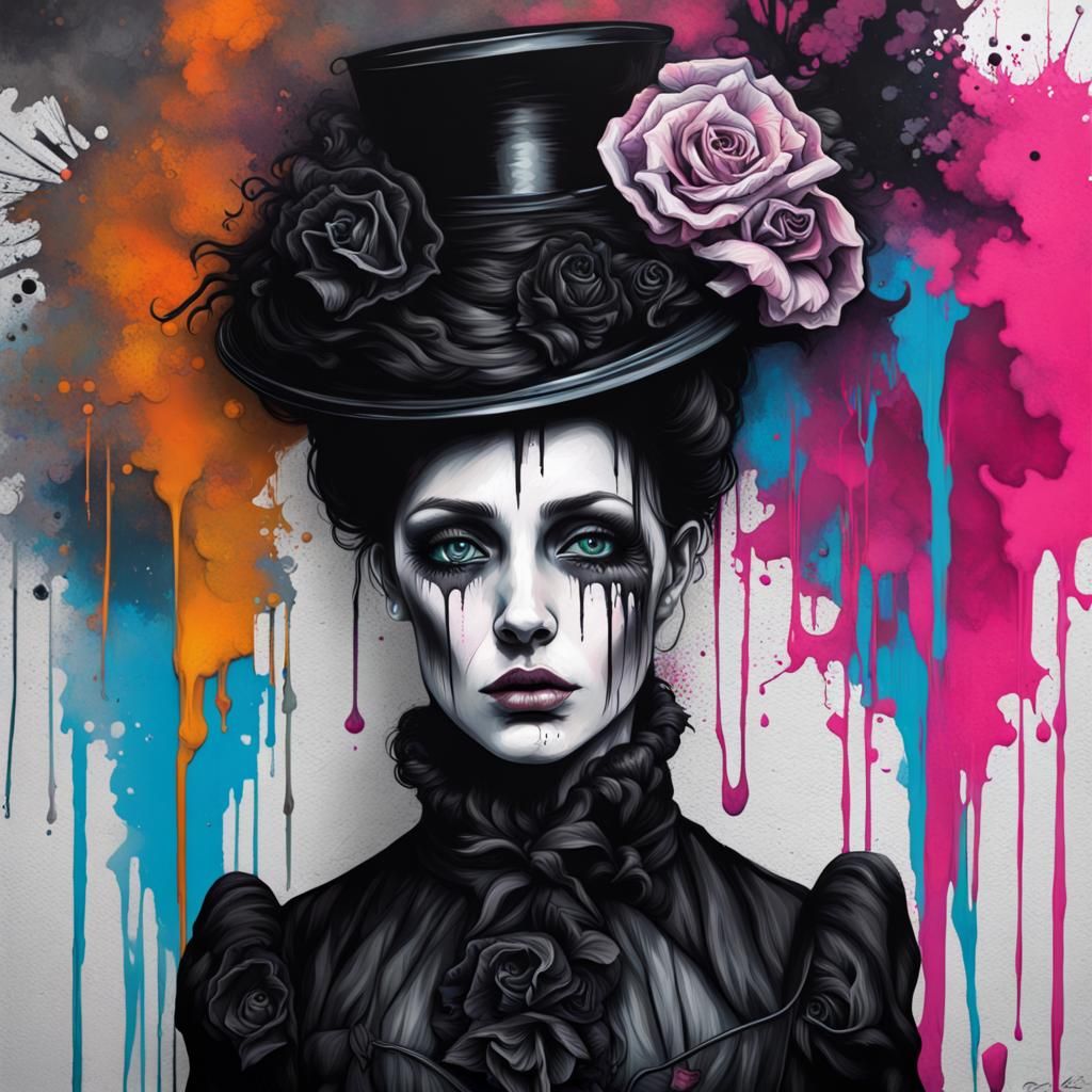 Victorian Woman in Mourning: Graffiti Art Style