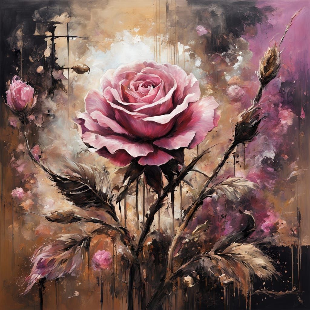 Abstract Surreal Rose Painting in Cyberpunk Style