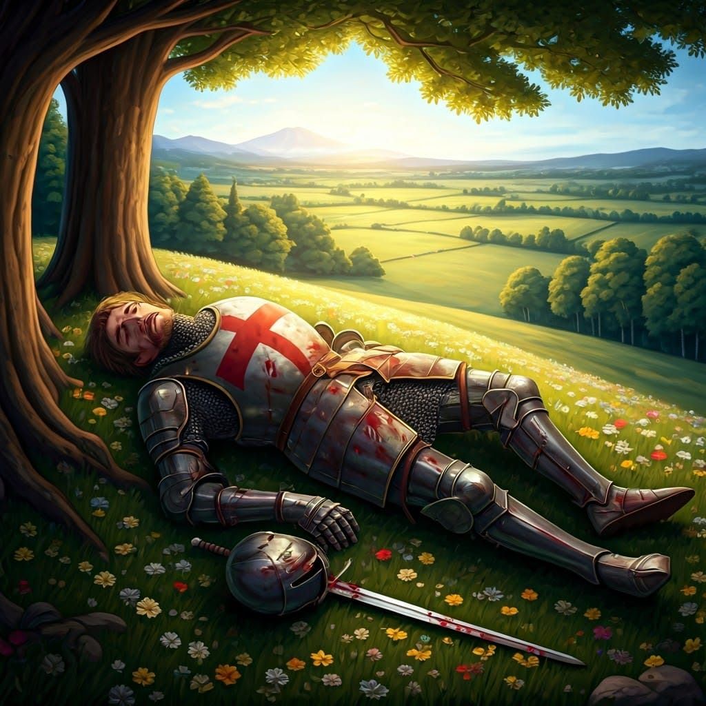 Knight Roland Dead on a Flower-Covered Hillside