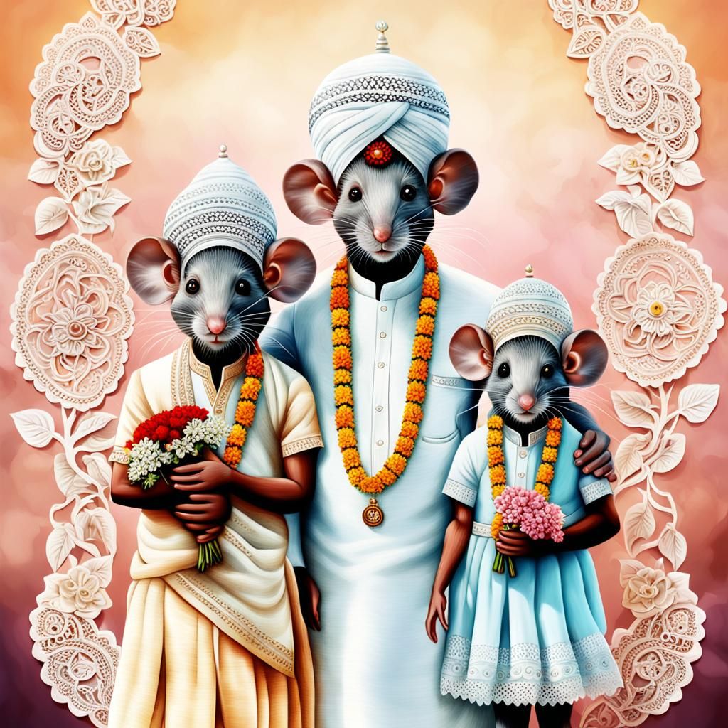 "digital hyperrealistic illustration of a varied races mouse...