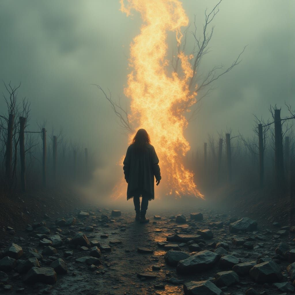 Fire in the misty shadows