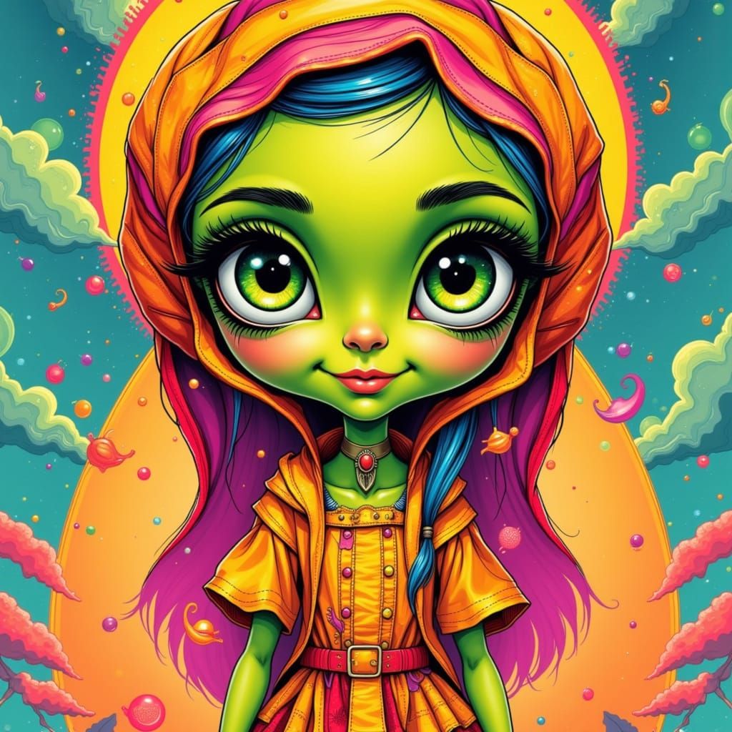 Cute Alien Woman in Comic Style