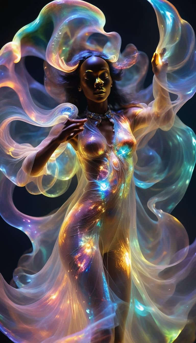 (Spectrolite Opalescent Psychedelic Intricately Ethereally Gossamer Ghostly Glowing Sculpture Illusionary Holographic El...