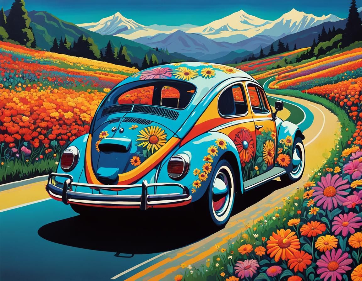 Psychedelic Beetle on Groovy Road, Impasto Style