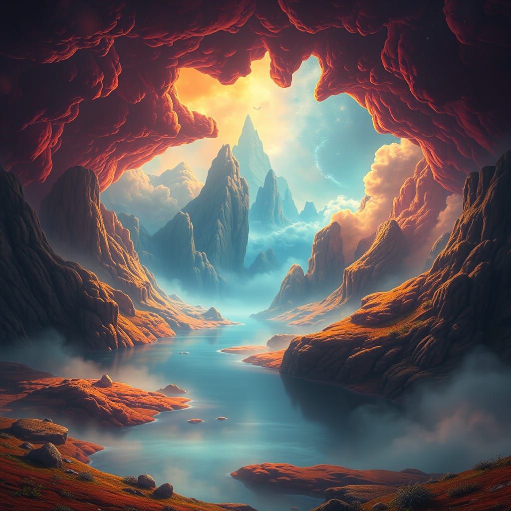 Dreamlike Landscape in Vibrant, Otherworldly Style