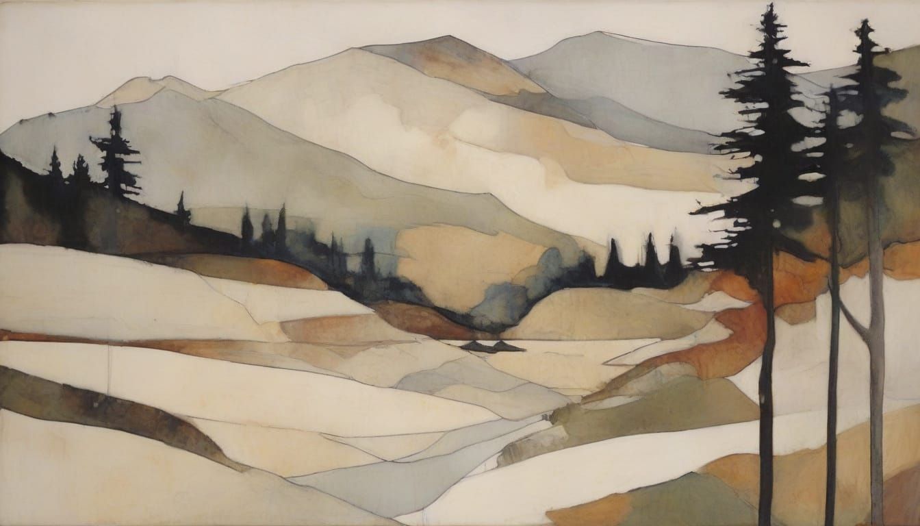 Abstract Mountain Scene Inspired by Early 20th Century Art