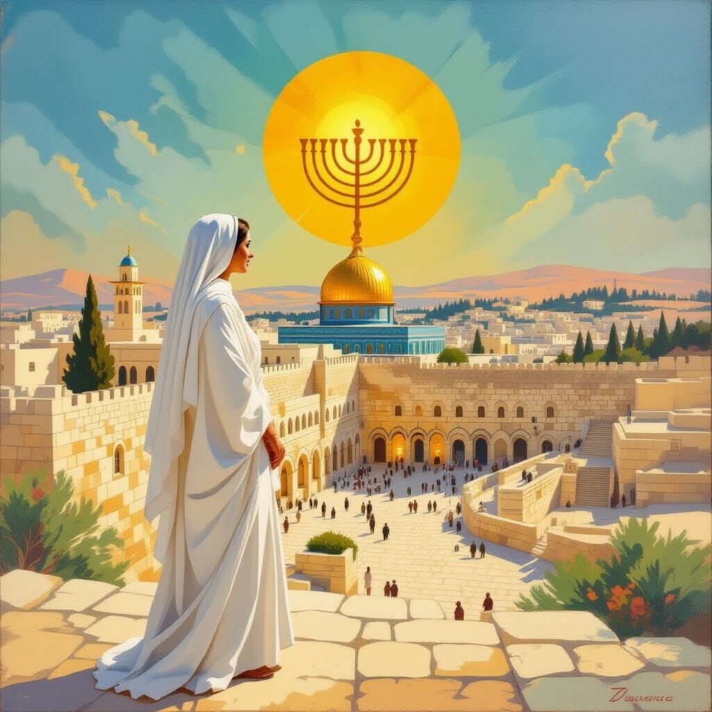 Rebuilt Temple in Jerusalem with Golden Menorah