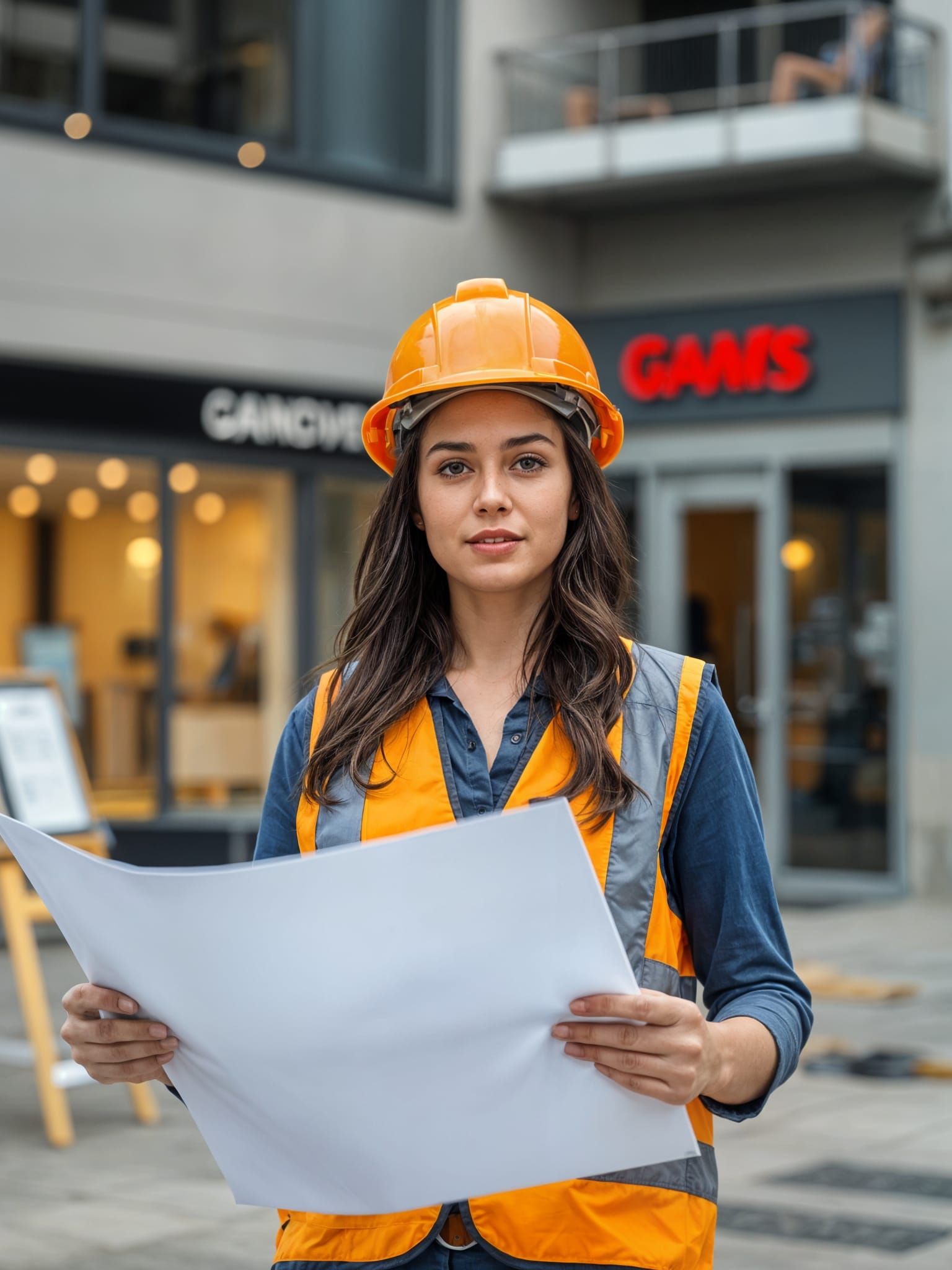 Young Architect with Blueprint at Construction Site
