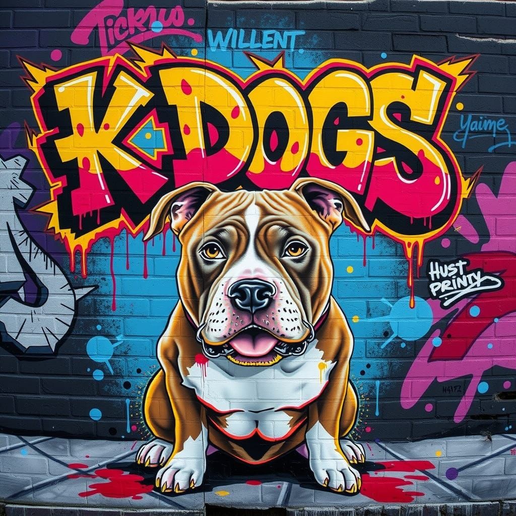 Graffiti Pitbull Art in Vibrant Street Style