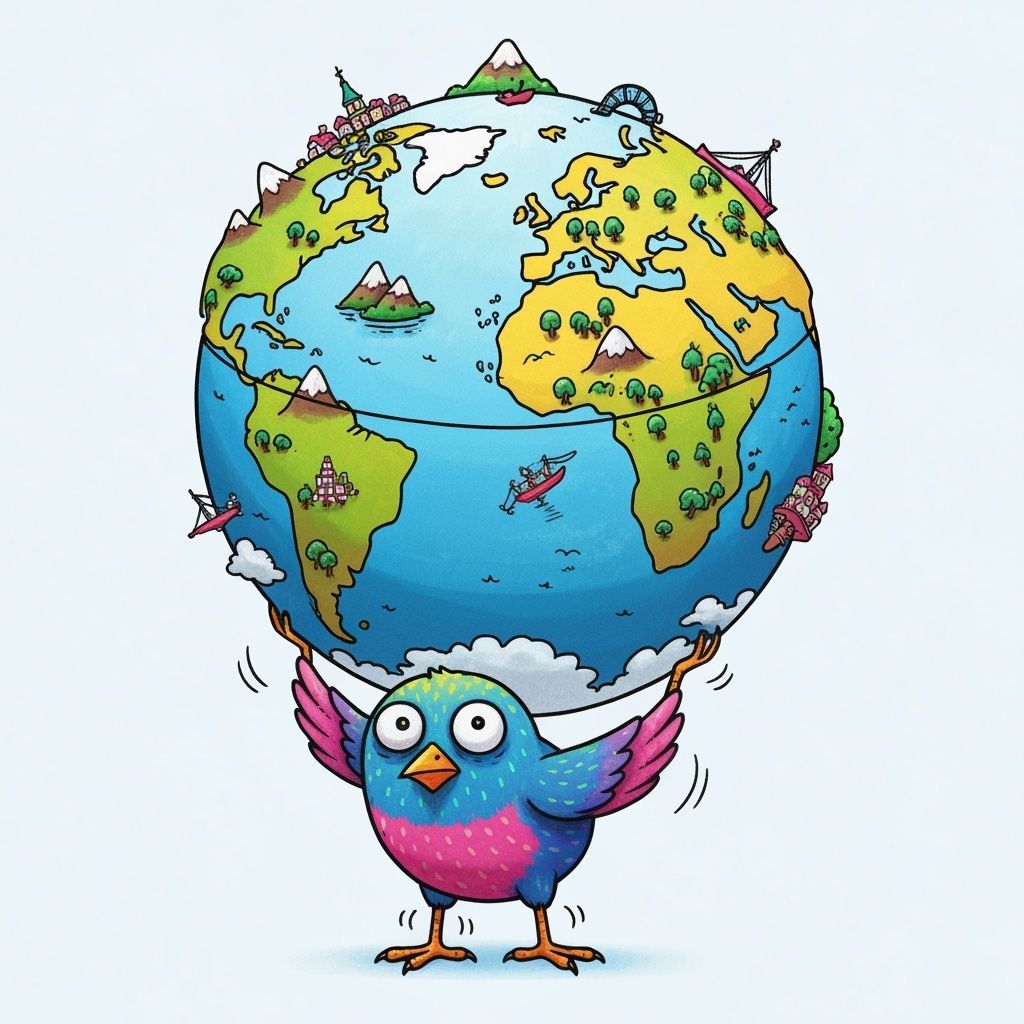Cartoon Bird Carrying World Globe Illustration