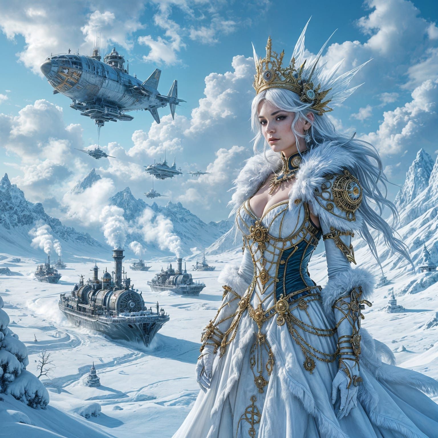 Steampunk Ice Queen Commands Frozen Fleet