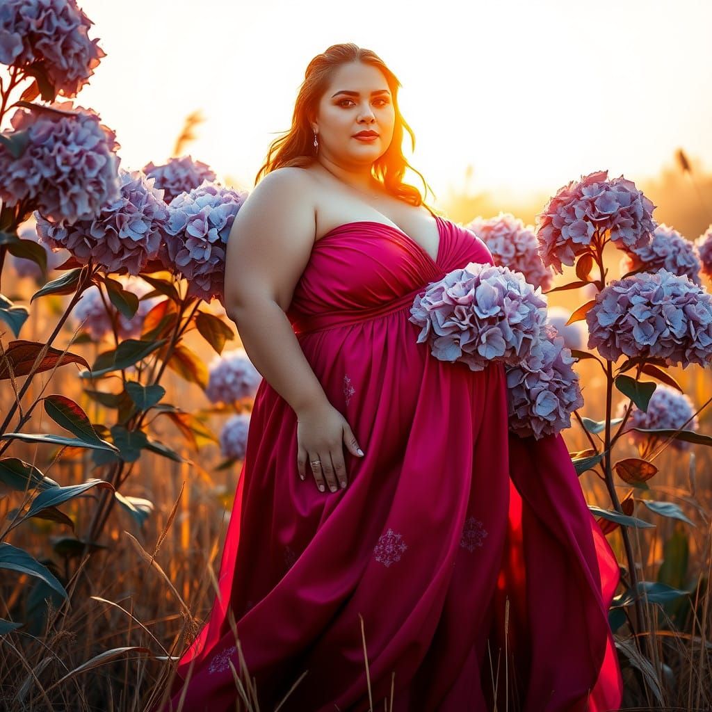Plus-size woman with ample, rounded belly, wide hips, and thick thighs, showcasing beautiful, loose skin with natural wr...