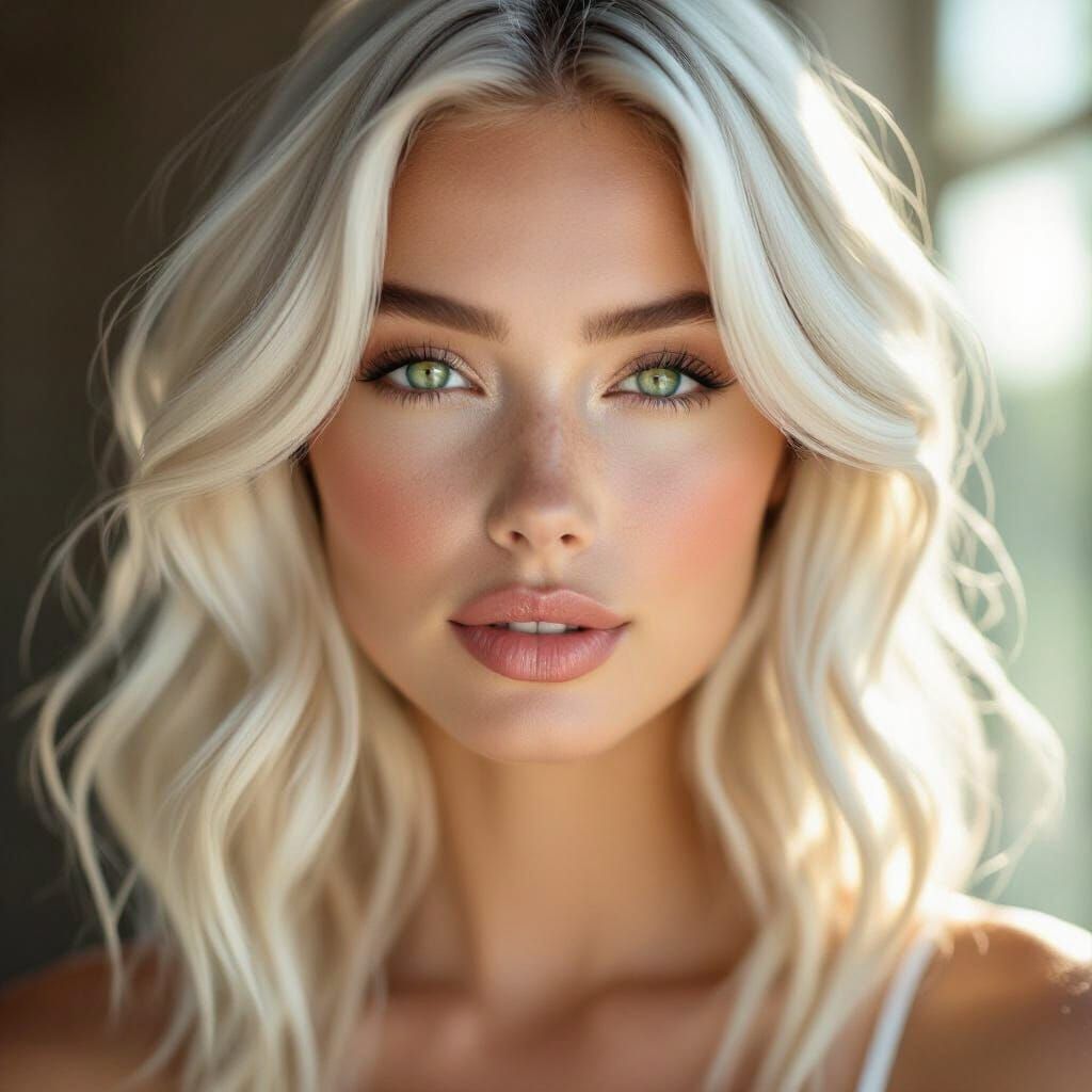 Beautiful Woman with Emerald Eyes in Cinematic Lighting