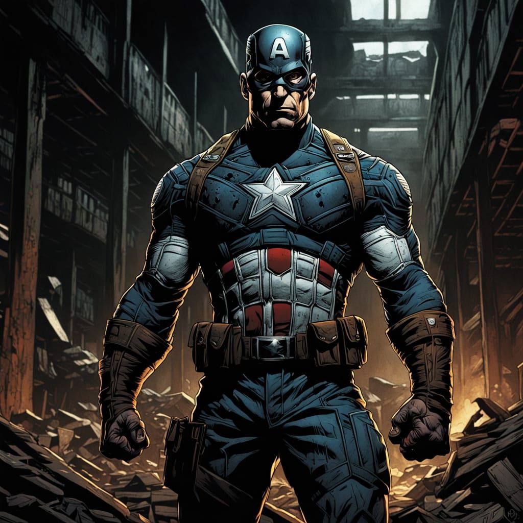 Dark, Brooding Captain America in Comic Book Style