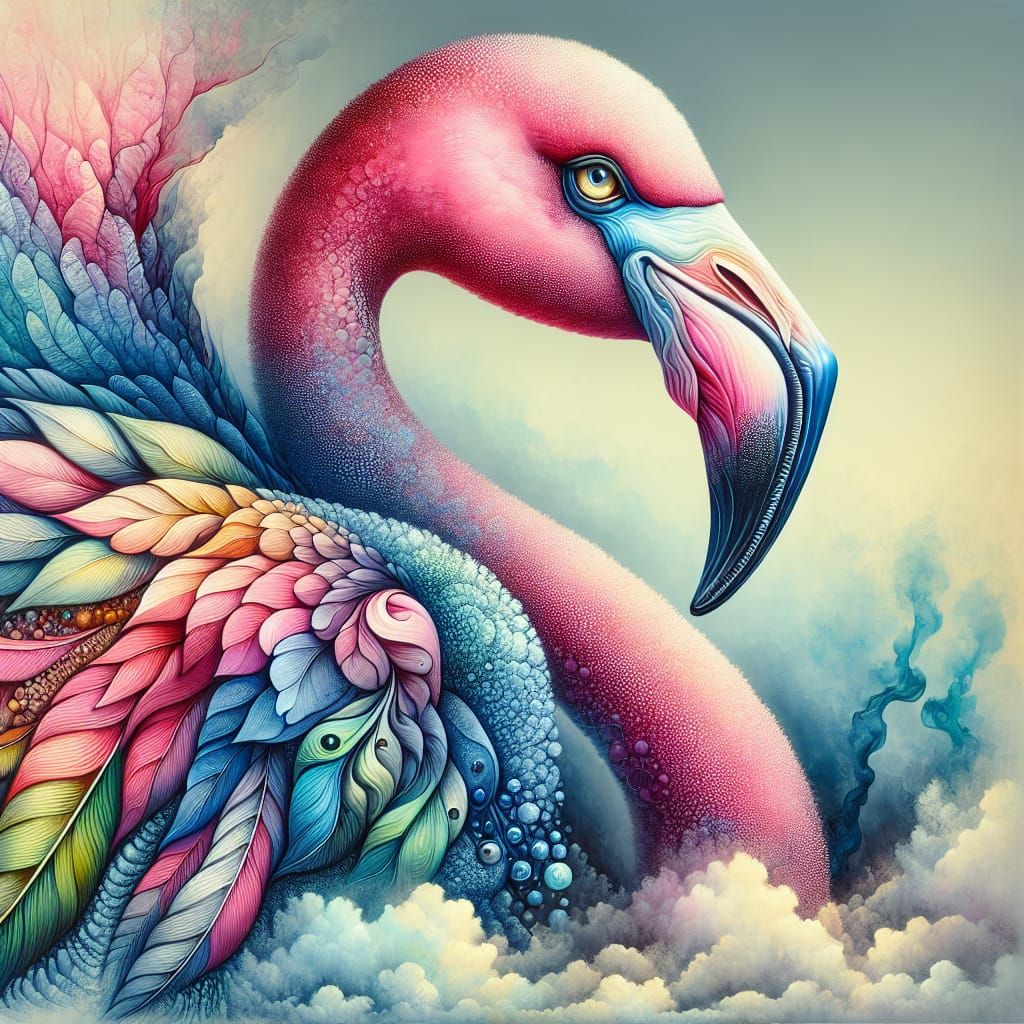 Stunning Flamingo Acrylic Oil Painting with Realistic Waterc...