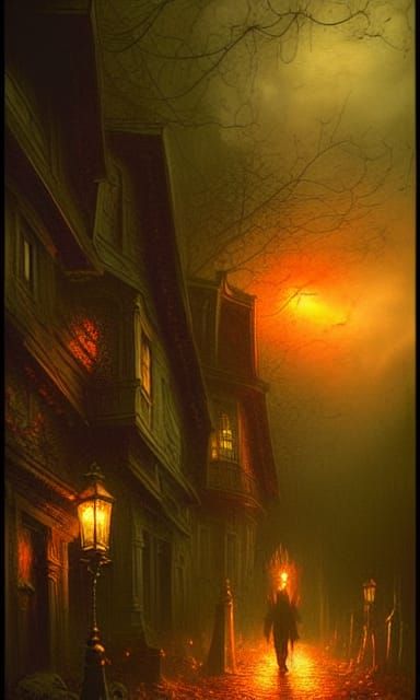 Eerie Halloween: Demonic Victorian Street with Ghosts