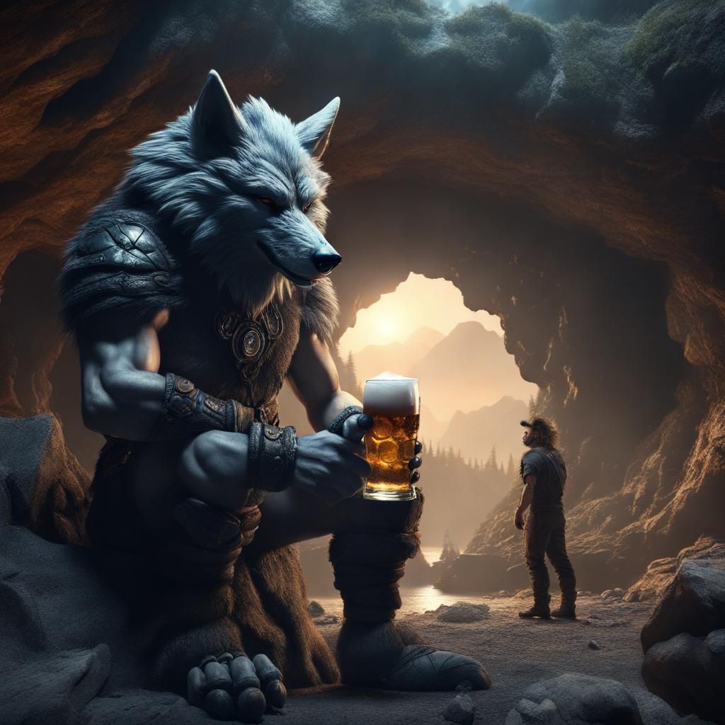 Obsidian Sphere and Wolf-Man with Beer