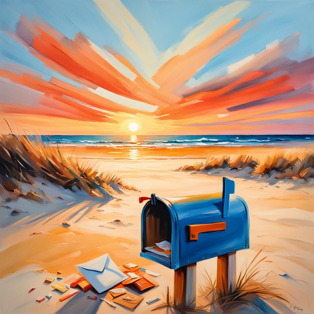 Letter in Bottle at Sunrise: Impressionist Oil Painting