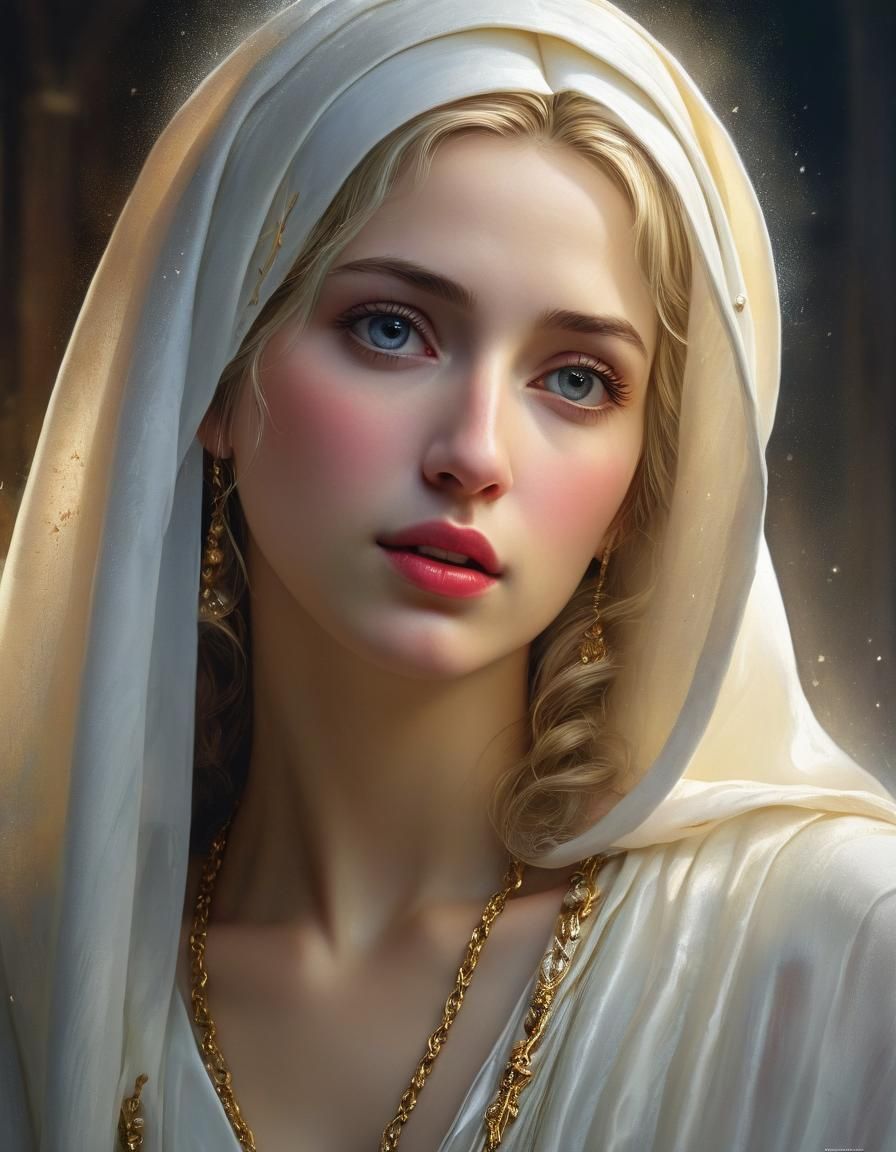 Blessed Mother Mary Watercolor Portrait