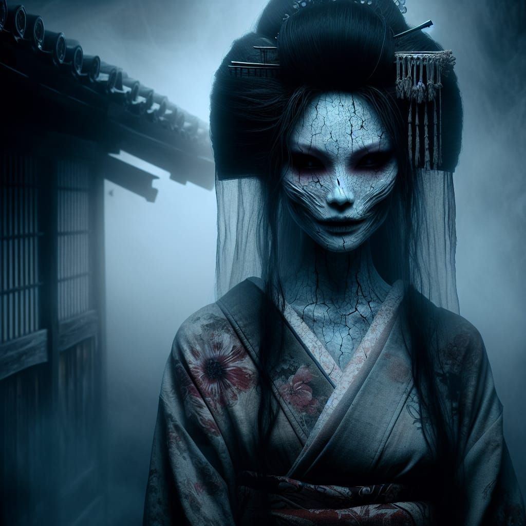 Ethereal Geisha Ghost in Misty Shadows
