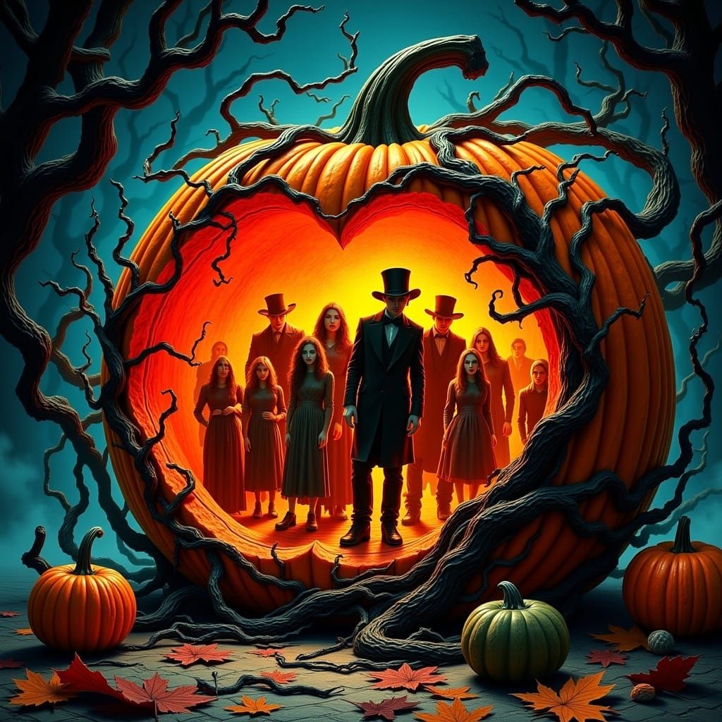 Trapped in a Fiery Halloween Pumpkin, Horror Comic Art