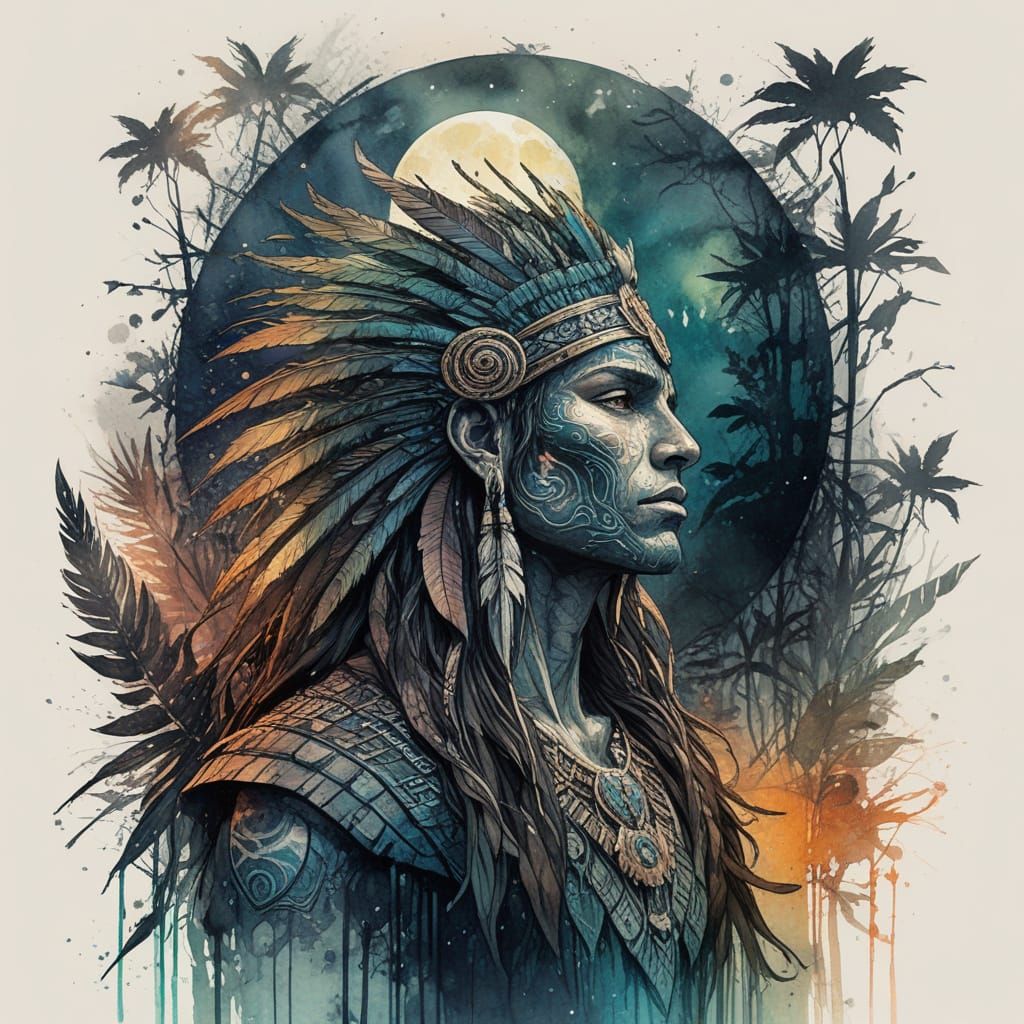 Aztec God Quetzalcoatl Rises in Dreamy Watercolor