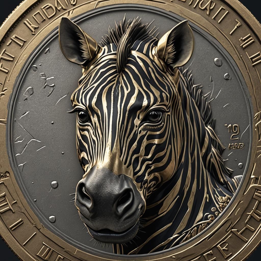Zebra Face Ingrained on Coin: 3D Anime Art