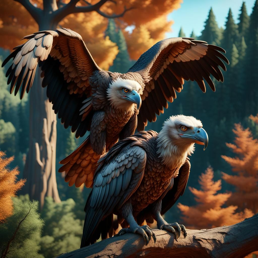 Vulture Soaring Over Forest in Detailed Matte Painting