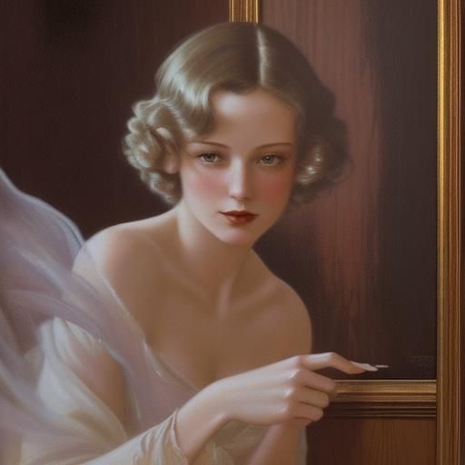 Dreamy 1930s Painting with Ethereal Romantic Tension