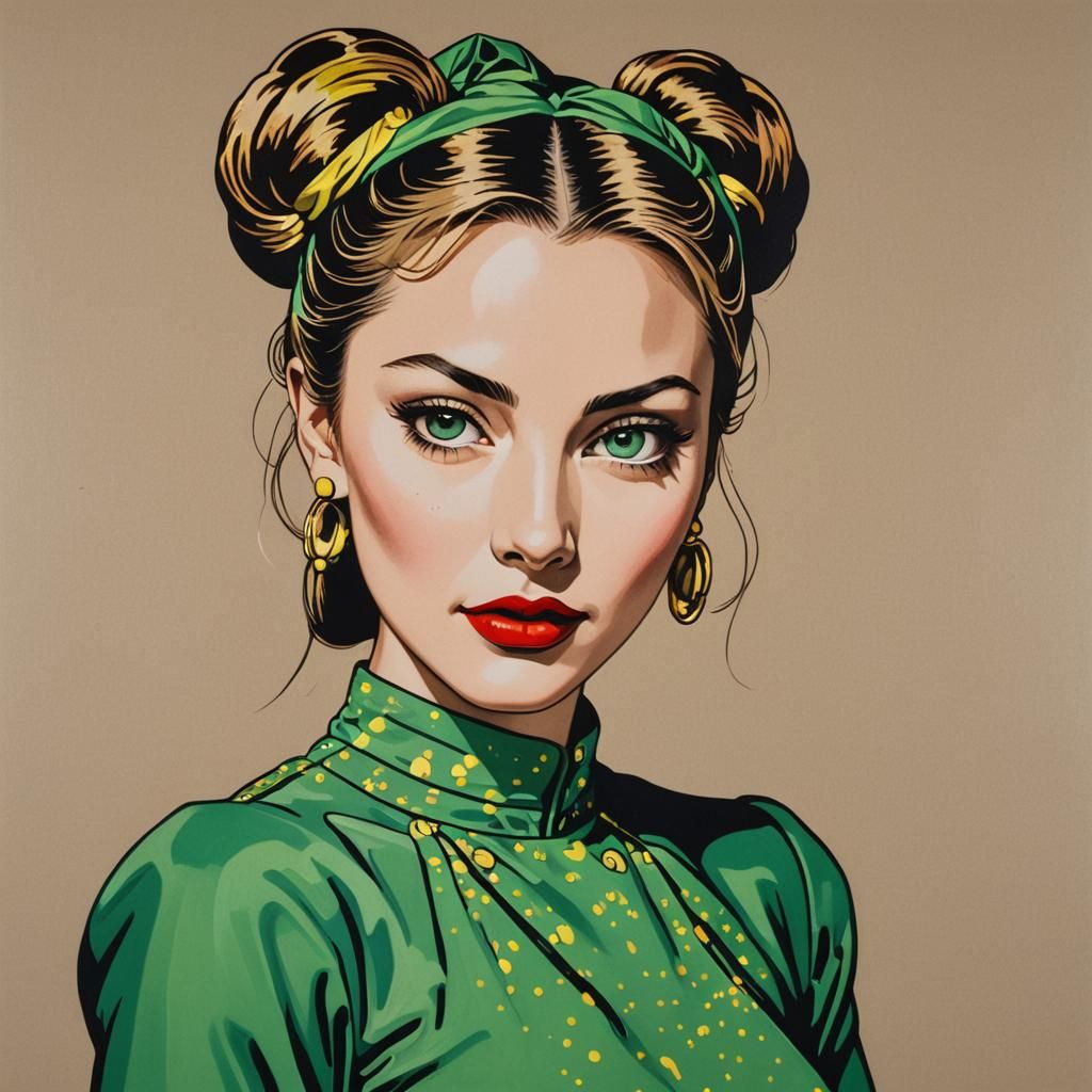 Eurasian Woman in Pop Art Style Painting